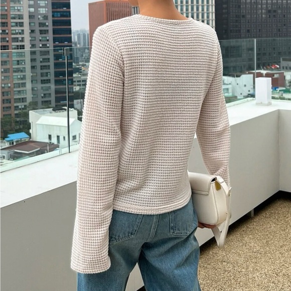 Apricot Round Neck Solid Full-Sleeve Shirt - Picture 2 of 2